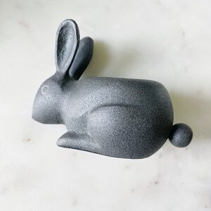Crate & Barrel Gray Stone Bunny Rabbit Tea Light Candle Holder